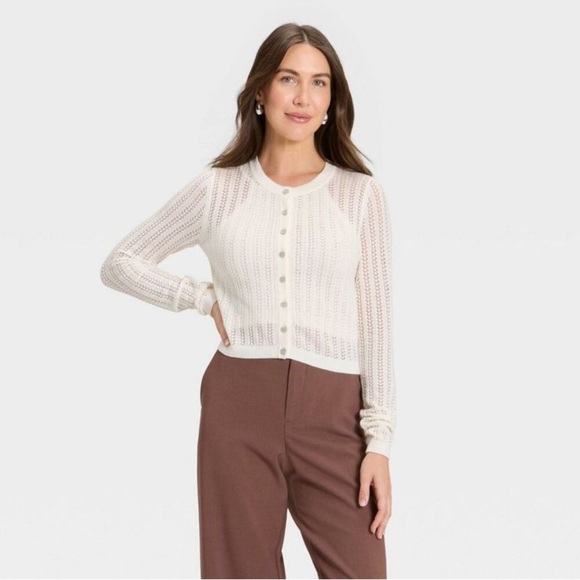 a new day Sweaters - A New Day - Women's Pointelle Cardigan - A New Day Cream XS